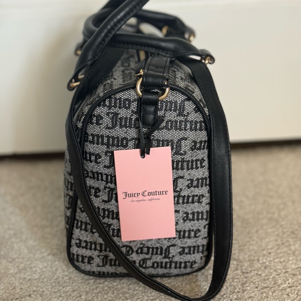 NWT - Juicy Couture Black Beige Licorice Satchel - Black Strawberry - Picture 5 of 6